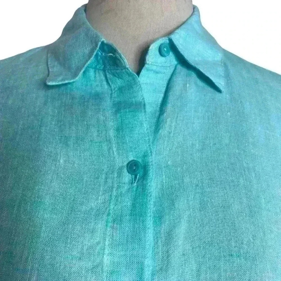 TALBOTS The Sutton Shirtdress Fit & Flare Cross Dye 100% Linen in Aqua Size 6 - Picture 9 of 12